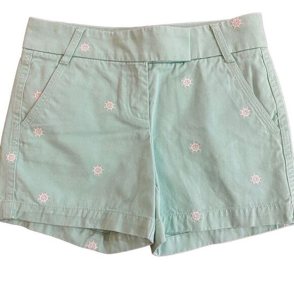 J. Crew chino broken in size 0 dress shorts ship wheels white green - Picture 1 of 6